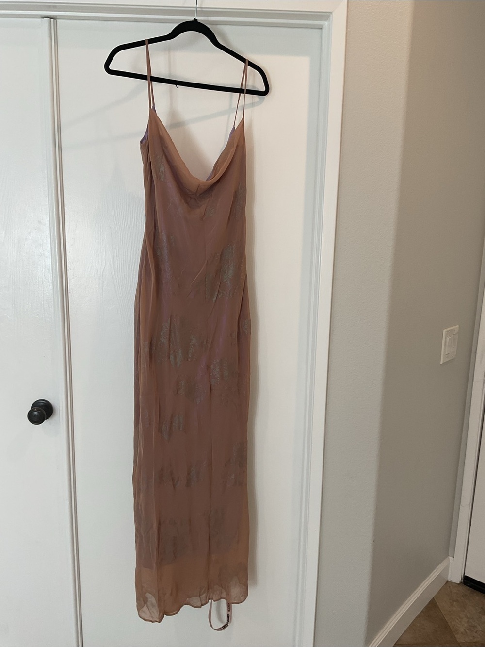 House of CB Nude Iridescent  Maxi  with Subtle Lavender Sheen Homecoming Dress - Picture 5 of 5